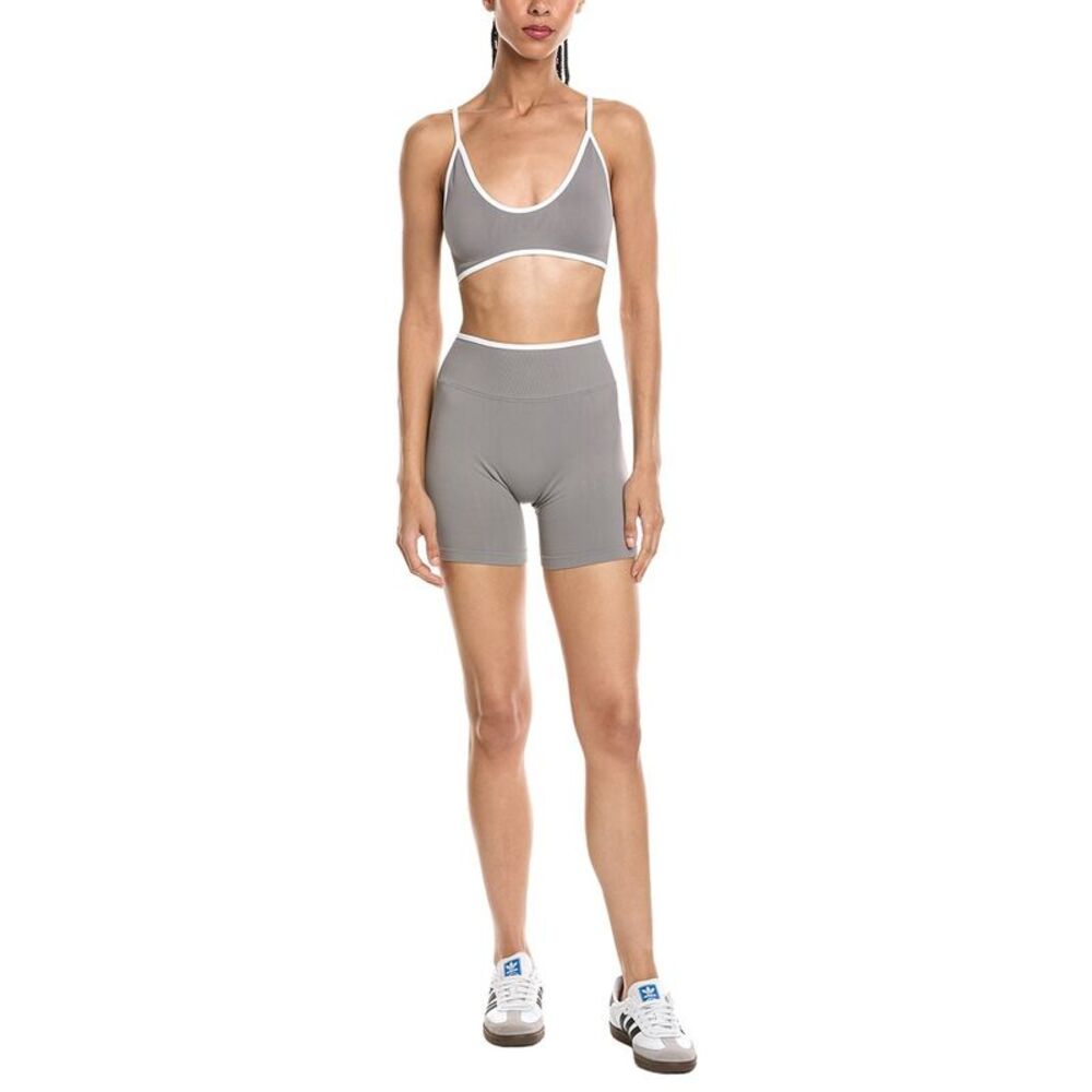 Marion Womens  2Pc 5.5In Contrast Bra & High Rise Yoga Short Set, Gray